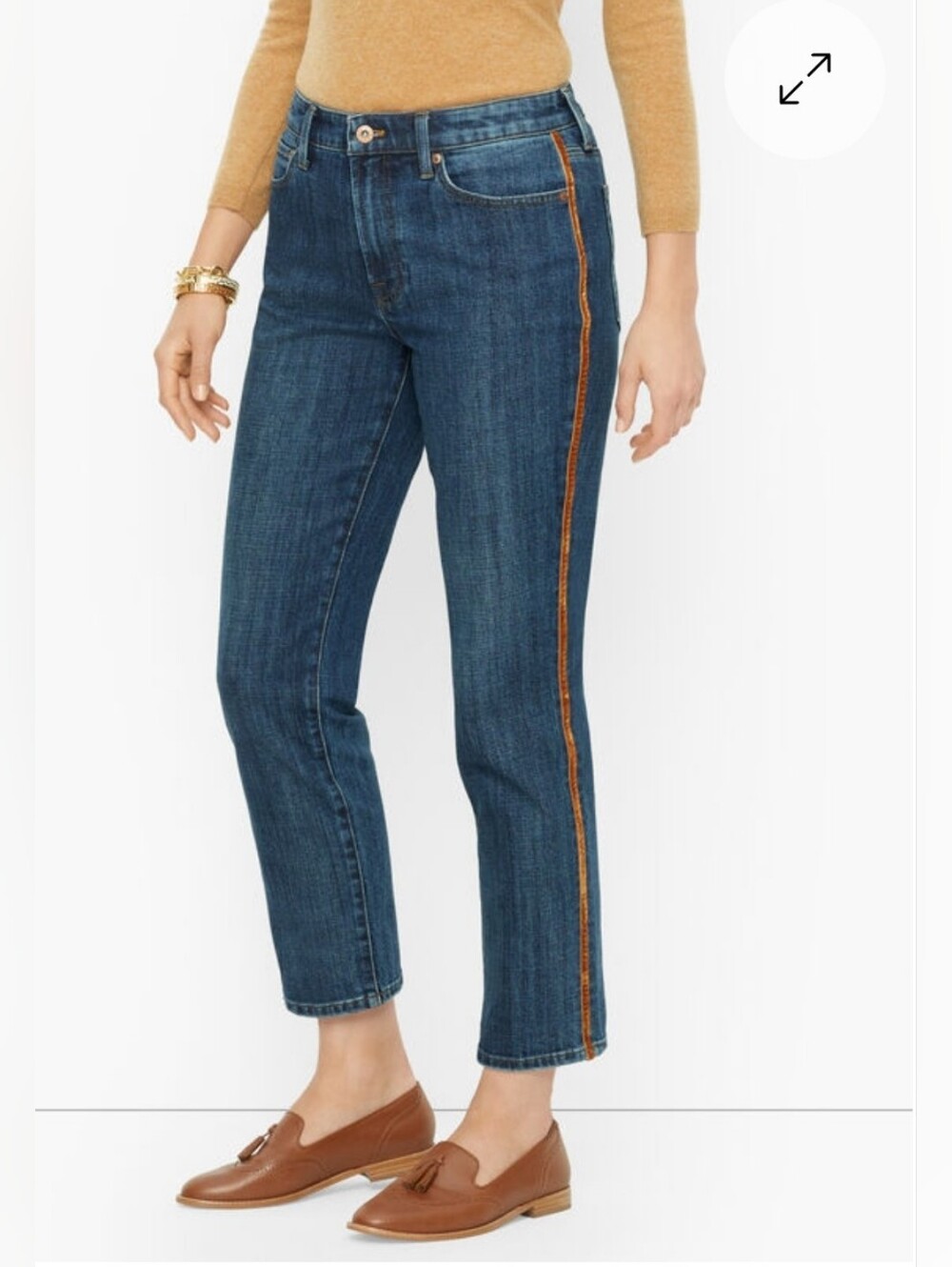 Talbots Women’s 4P Modern Ankle Jeans High Rise Straight Leg Velvet Side Stripe